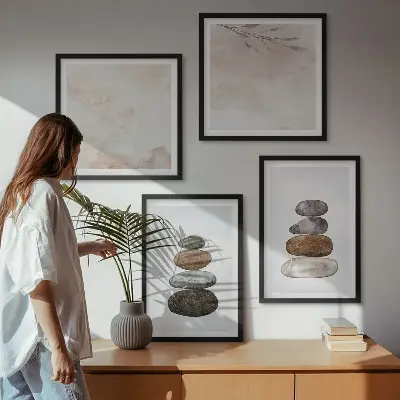 Stapels stenen boho schilderij set van posters met lijst