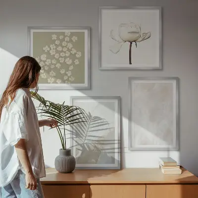 Bloemen met modieuze boho-texturen meerluik in lijst