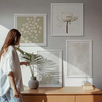 Bloemen met modieuze boho-texturen meerluik in lijst