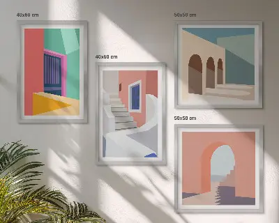 Kleurrijke moderne gebouwen set posters met lijst