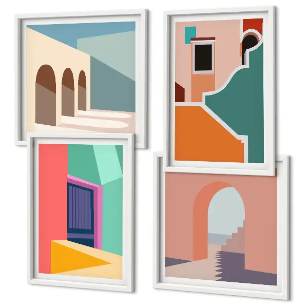 Kleurrijke illustraties van de stad meerluik in lijst