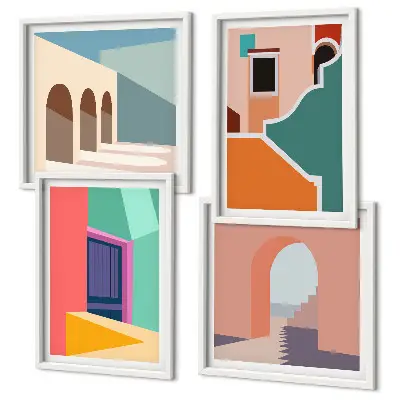 Meerluik in lijst Kleurrijke illustraties van de stad
