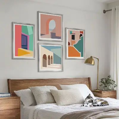 Kleurrijke illustraties van de stad meerluik in lijst