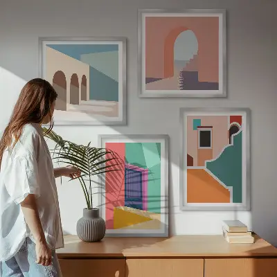 Kleurrijke illustraties van de stad meerluik in lijst