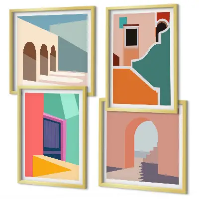 Kleurrijke illustraties van de stad meerluik in lijst
