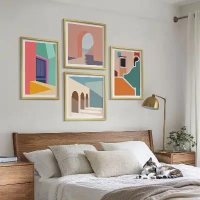 Kleurrijke illustraties van de stad meerluik in lijst
