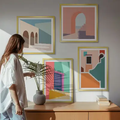 Kleurrijke illustraties van de stad meerluik in lijst