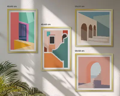 Kleurrijke illustraties van de stad meerluik in lijst