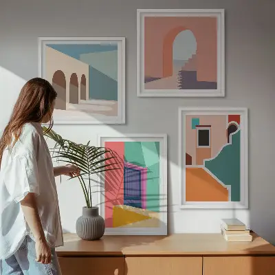 Kleurrijke illustraties van de stad meerluik in lijst