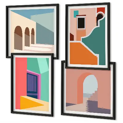Kleurrijke illustraties van de stad meerluik in lijst