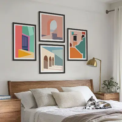 Kleurrijke illustraties van de stad meerluik in lijst