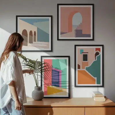 Kleurrijke illustraties van de stad meerluik in lijst