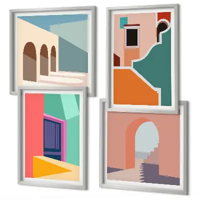 Kleurrijke illustraties van de stad meerluik in lijst
