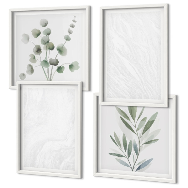 Set van posters met lijst Marmeren structuur pastelkleurige takjes