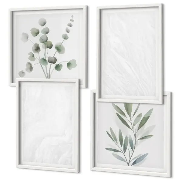 Set van posters met lijst met marmeren structuur en pastelkleurige takjes