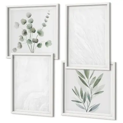 Set van posters met lijst met marmeren structuur en pastelkleurige takjes