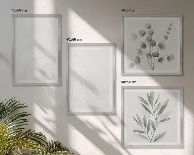 Set van posters met lijst met marmeren structuur en pastelkleurige takjes