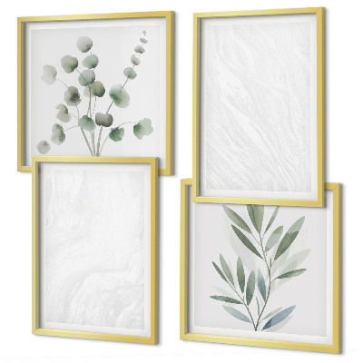 Set van posters met lijst Marmeren structuur pastelkleurige takjes