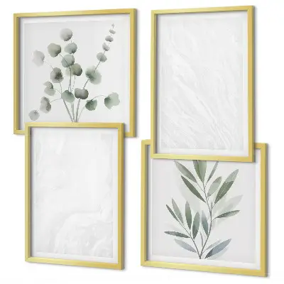 Set van posters met lijst met marmeren structuur en pastelkleurige takjes