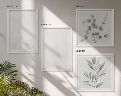 Set van posters met lijst met marmeren structuur en pastelkleurige takjes