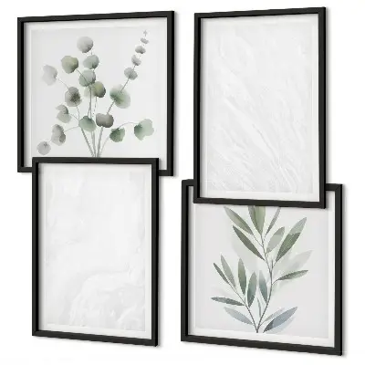 Set van posters met lijst met marmeren structuur en pastelkleurige takjes