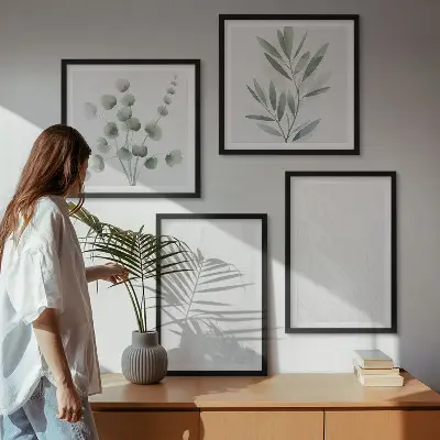 Set van posters met lijst met marmeren structuur en pastelkleurige takjes