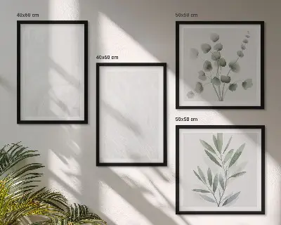 Set van posters met lijst met marmeren structuur en pastelkleurige takjes