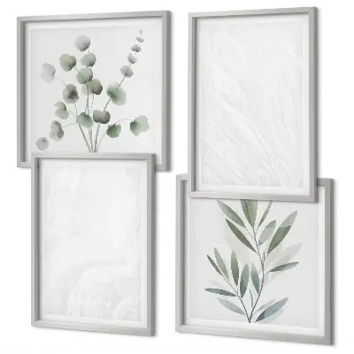 Set van posters met lijst met marmeren structuur en pastelkleurige takjes