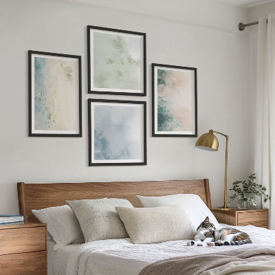 Meerluik in lijst Gemorste aquarelverf op canvas in de stijl van een canvas