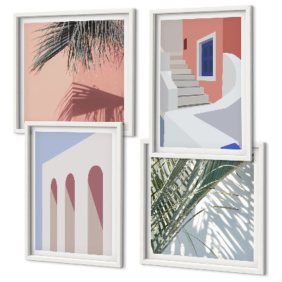 Set van posters met lijst Illustraties van stadsarchitectuur