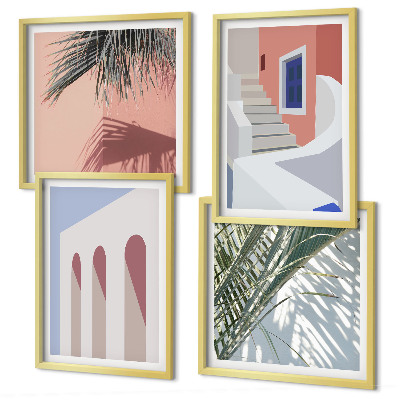 Set van posters met lijst Illustraties van stadsarchitectuur