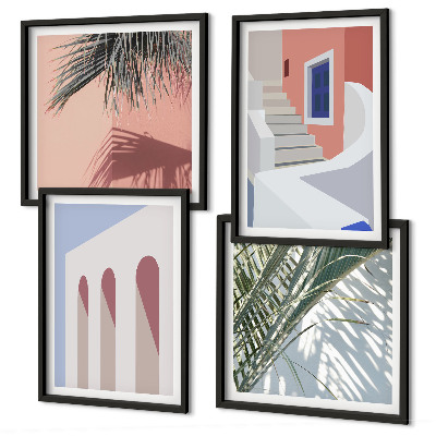 Set van posters met lijst Illustraties van stadsarchitectuur