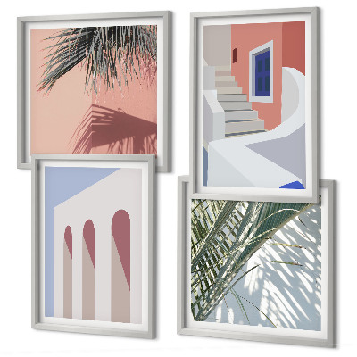 Set van posters met lijst Illustraties van stadsarchitectuur