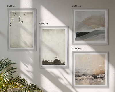 Set van posters met lijst Vogels, rotsen, penseelstreken, versieringen