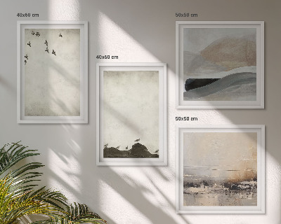 Set van posters met lijst Vogels, rotsen, penseelstreken, versieringen