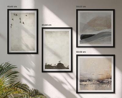 Set van posters met lijst Vogels, rotsen, penseelstreken, versieringen