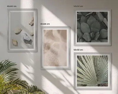 Meerluik in lijst met texturen van stenen, hout en stoffen