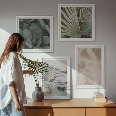 Meerluik in lijst met texturen van stenen, hout en stoffen
