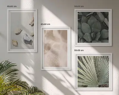 Meerluik in lijst met texturen van stenen, hout en stoffen