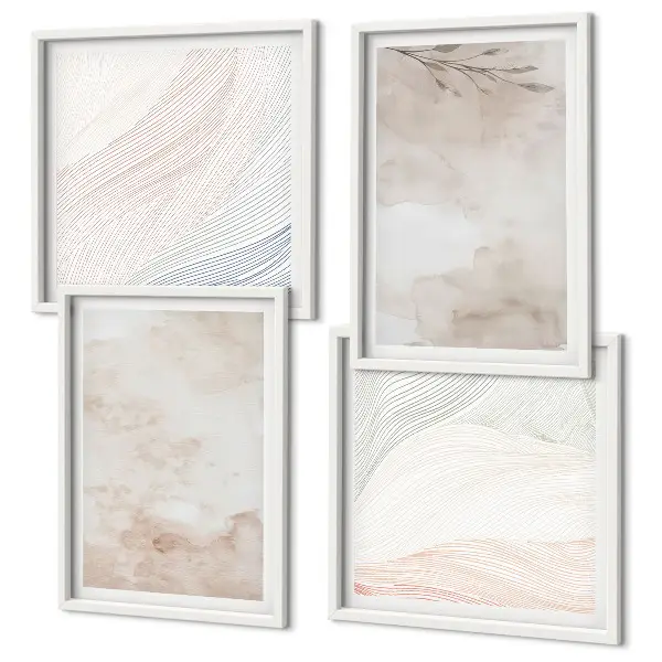 Aquarelbladeren in pastel meerluik in lijst