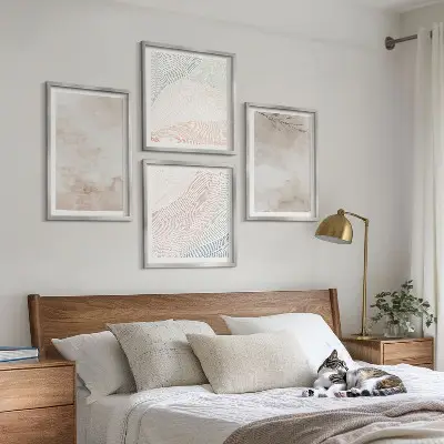 Aquarelbladeren in pastel meerluik in lijst