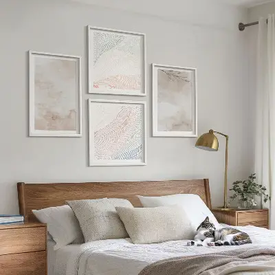 Aquarelbladeren in pastel meerluik in lijst