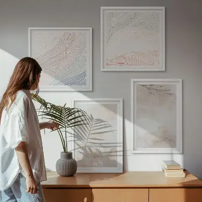 Aquarelbladeren in pastel meerluik in lijst