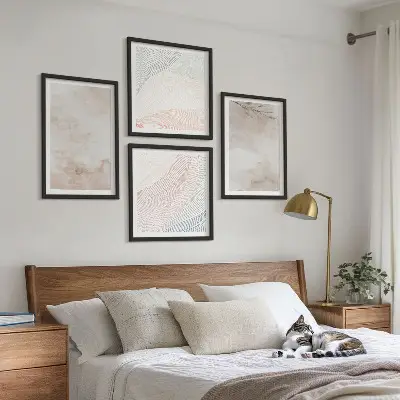 Aquarelbladeren in pastel meerluik in lijst