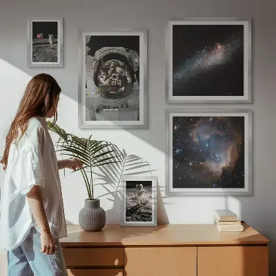 Wanddecoratie compositie astronauten die landen op de maan