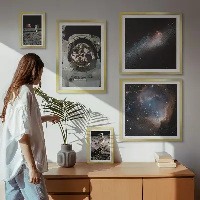Wanddecoratie compositie astronauten die landen op de maan