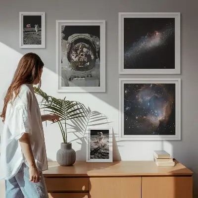 Wanddecoratie compositie astronauten die landen op de maan