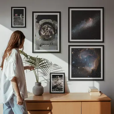 Wanddecoratie compositie astronauten die landen op de maan