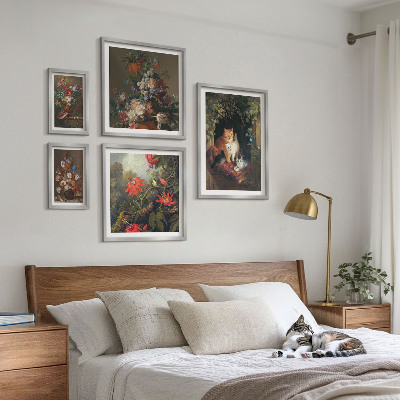 Wanddecoratie compositie Katten met bloemenprint in vintage stijl