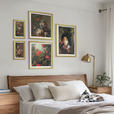 Wanddecoratie compositie Katten met bloemenprint in vintage stijl
